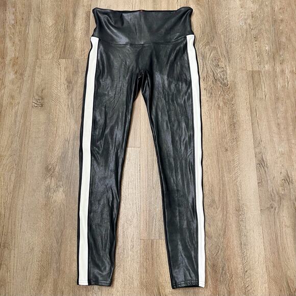 SPANX Women's Black Faux Leather Side Stripe Pull On Leggings‎ Size Large - Picture 4 of 12